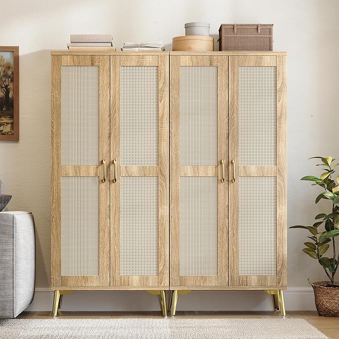 JASIWAY Tall Bathroom Storage Cabinet with Doors and Shelves, 57" Linen Deep Floor Cabinet for Laundry Room Kitchen, Freestanding Pantry for Towel, Adjustable Shelves, Anti-Tipping Device, Wood