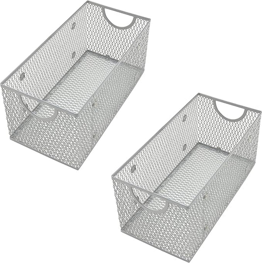 YBM Home Kitchen Pantry Organizer Wire Basket for Shelves, Pantry, and Cabinets, Mesh Open Metal Storage Bin for Organizing Household, Office, and Laundry Supplies, 11 x 5.5 x 5 in, Pack of 2