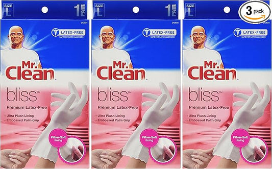 Mr. Clean 243034 Bliss Premium Latex-free Gloves, Large, 3 Pairs