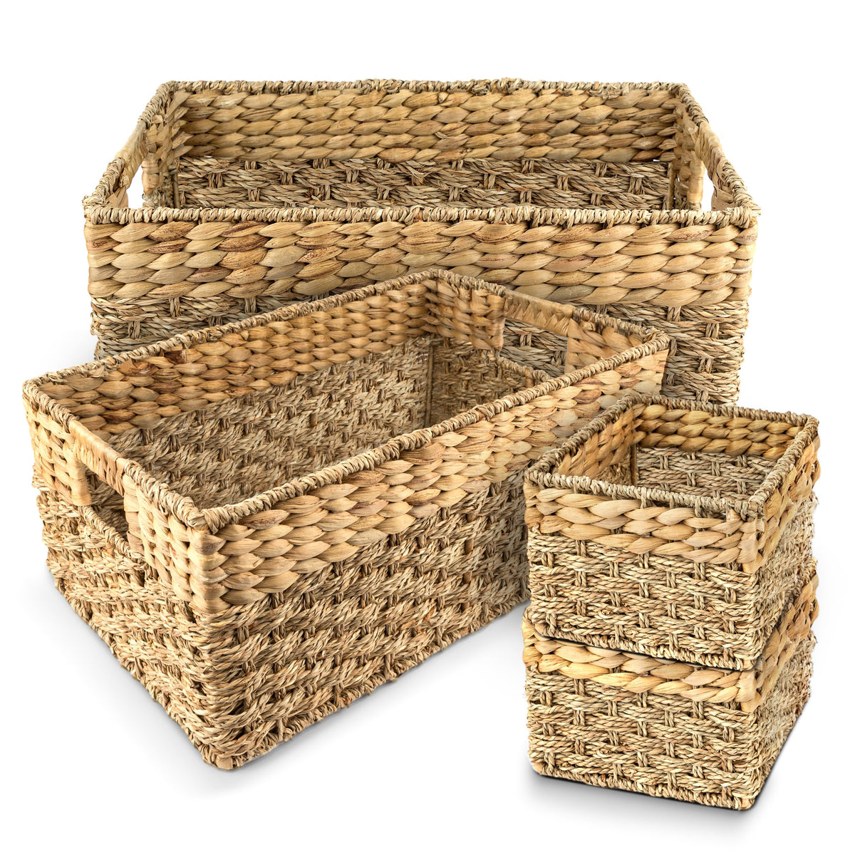 Wicker Basket Set of 4, Seagrass & Hyacinth Storage Baskets - Image 1