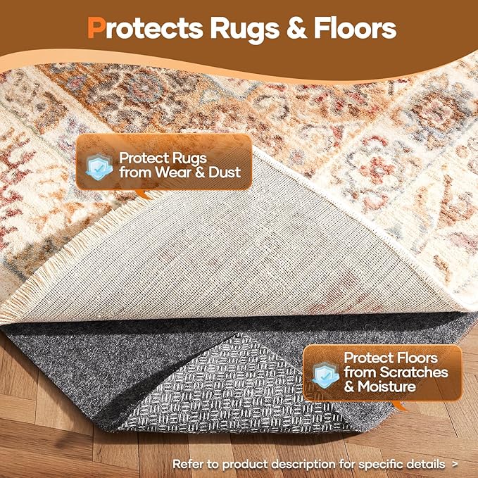 Veken Non Slip Cushioned Rug Pad Gripper 10 x 14 Ft, Felt and Silicone Backing, 1/8 inch Thick Carpet Liner for Hardwood Floors and Finishes, Under Area Rugs Anti Skid Mat, Keep Rugs Safe and in Place