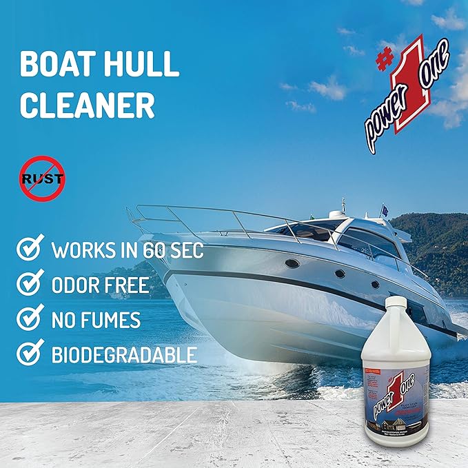 Boat Hull Cleaner for Fiberglass & Gel Coat - Removes Waterline Stains, Rust & Marine Mineral Buildup - Professional Marine-Grade Formula - Made in the USA