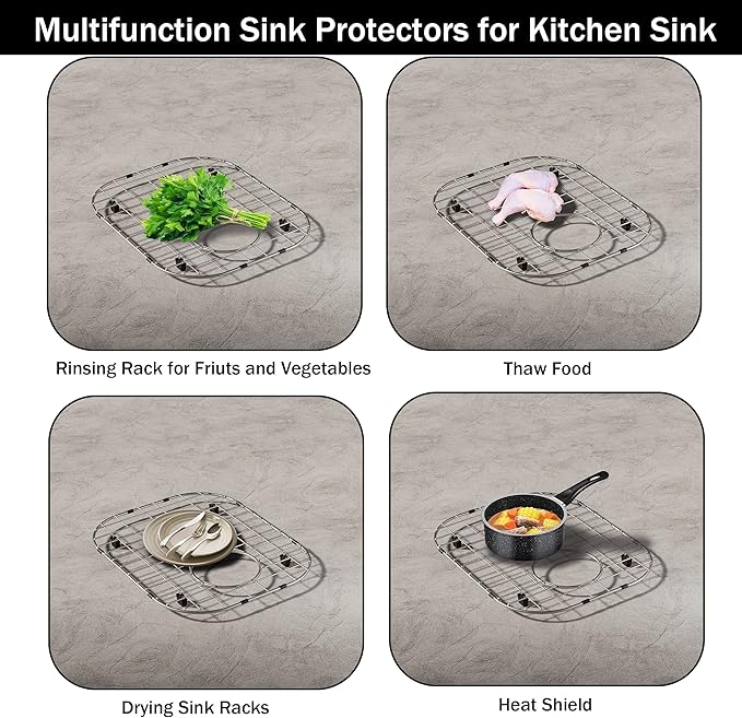 2Pack Sink Protector Grid 13"x16"and 11.2"x14.5", 304 Stainless Steel Sink Protectors for Kitchen Sink, Rust Resistant Metal Kitchen Sink Grid with 2Pack Sink Strainers (Rear Drain/4Pack)