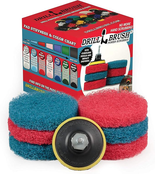 Cordless Drill Attachment - Scrub - Scour- Drill Pads - Hard Water Stain Remover - Soap Scum - Mold - Mildew - Mineral - Rust - Calcium - Limescale - Acid Rain - Pool Tile - Granite - Shower Doors