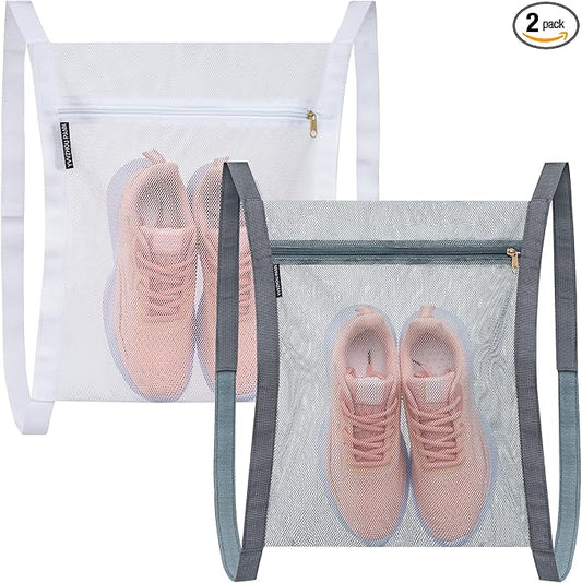 2 Pcs Shoe Drying Bag, Sneaker Bags for Dryer, Bag for Drying Shoes, Reusable Shoe Dryer Mesh Bags, Honeycomb Net Laundry Bags with Zipper & Strap for Washing Machine, Shoes, Clothing, 15.7x13.8 Inch