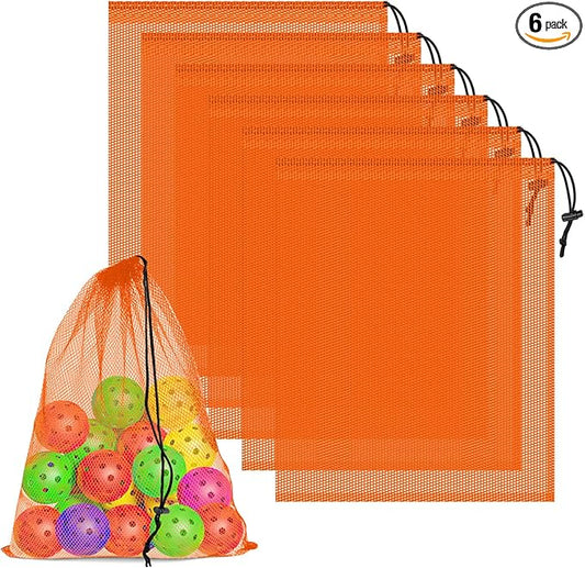 6 Pcs Mesh Bags Drawstring, 14x17 Inch with Lock, Multipurpose Storage Bags for Gym, Balls, Beach, Laundry (Orange)