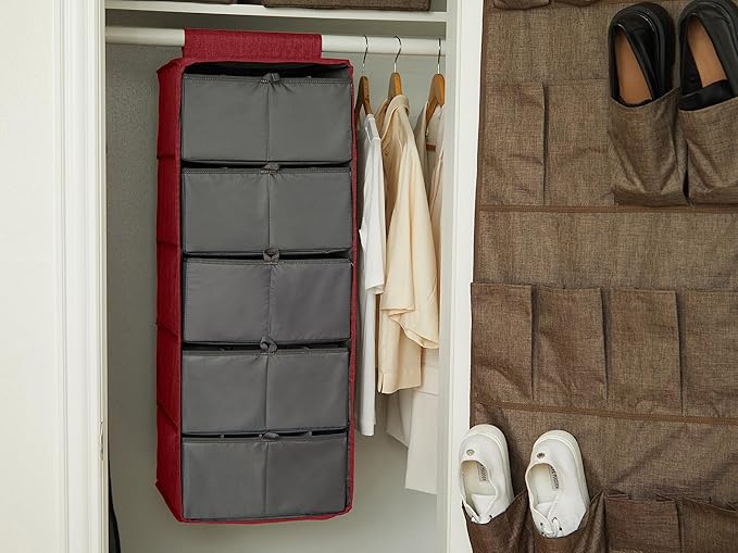 Covermates Keepsakes Hanging Closet Organizer Set - Heavy Duty Material, Sturdy Interior Shelves, Includes Trays with Dividers - Closet Storage, Red Heather