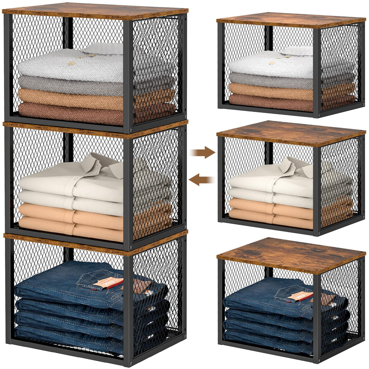 3 Pack Stackable Closet Organizers and Storage Basket, Closet - Image 1