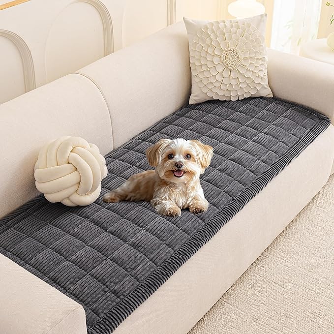 MEETSKY Couch Cover for 3 Cushion Couch Sofa, Grey Sofa Covers for Dogs Washable, Non-Slip Sofa Protector Pet Friendly Dog Mats for Couches Soft Furniture Covers, 27.6" x 82.7", Dark Grey