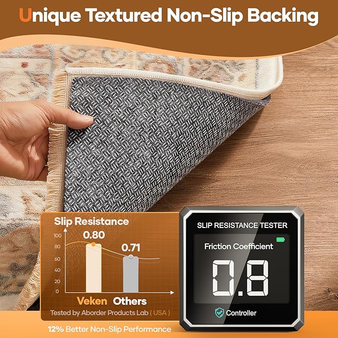 Veken Non Slip Cushioned Rug Pad Gripper 9 x 12 Ft, Felt and Silicone Backing, 3/8 inch Thick Carpet Liner for Hardwood Floors and Finishes, Under Area Rugs Anti Skid Mat, Keep Rugs Safe and in Place