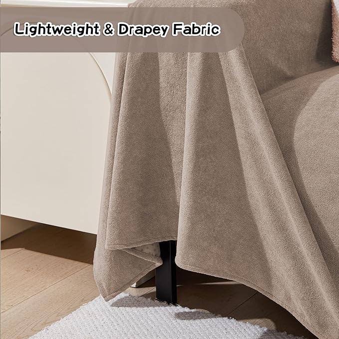 MEETSKY Couch Cover for 2 Cushion Sofa, Washable Cat Scratch Proof Sofa Covers Love Seat L Shape Soft Sectional Sofa Slipcover Furniture Protector for Dogs Pets Kids, 71" x 118", Khaki