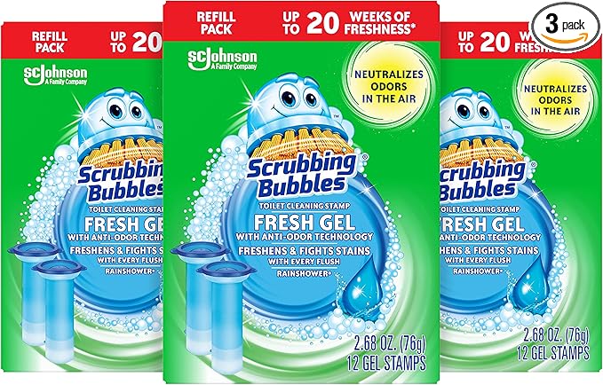 Scrubbing Bubbles Fresh Gel Toilet Bowl Cleaning Stamps Refills, Helps Keep Toilet Clean and Helps Prevent Limescale & Rings, Citrus Scent, 12 Stamps ( Pack of 3 )