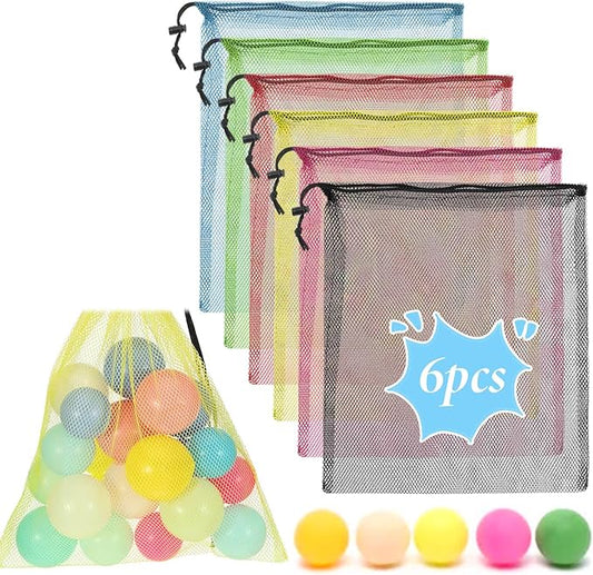 6 PCS Mesh Bag, Colorful Nylon Mesh Drawstring Bags, Nylon Meshs Bag Drawstring Golf Ball Bags for Storage, Laundry, Travel, Sports, Beach, Camping
