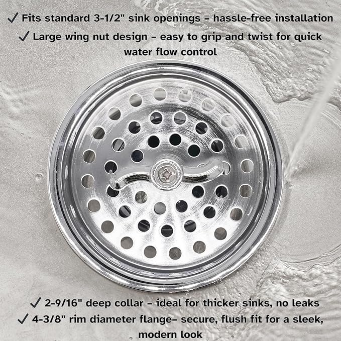 Westbrass Wing Nut Style Large Kitchen Sink Basket Strainer, 2 Pack, Polished Chrome, D2135-26