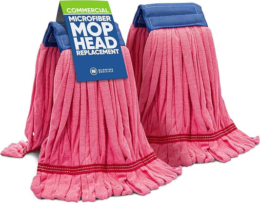 Commercial Mop Head Replacement - 2 Pack Red Large Microfiber Tube Mop | Industrial Wet Mops | Washable Refill, Reusable, Heavy Duty, Looped End Mopheads | | Hardwood, Concrete - Microfiber Wholesale