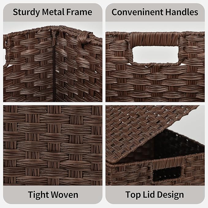 GRANNY SAYS Wicker Baskets with Lids, Set of 4 Brown Basket, Decorative Storage Boxes, Woven Basket for Organizing, Storage and Organizer Baskets