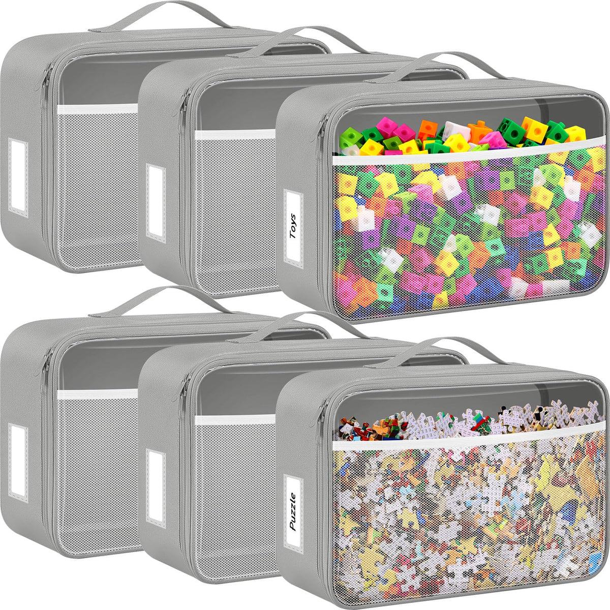 Abbylike 6 Pack Toy Storage Bags, Clear Building Block Organizer - Image 1
