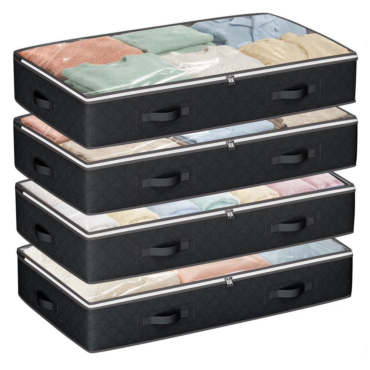 Budding Joy 95L Under Bed Storage, 4 Pack Closet Organizers Black - Image 1