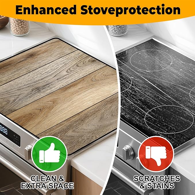 Stove Top Cover for Home Decoration Kitchen Pad Washable Cooktop Covers Countertop Stove Protector Mat for Home Kitchen Cooktops (Wood grain, 30"x21")