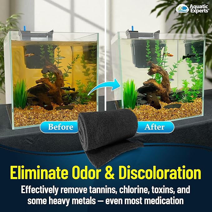 Aquarium Carbon Pad – Cut‑to‑Fit Carbon Infused Filter Pad Media for Crystal Clear Fish Tanks and Ponds, 3/8"–1/2" Thick (24 Inch Width, 36 Inch Long)