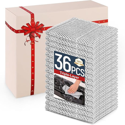 3 Layers Non Scratch Wire Dish Cleaning Supplies 36PCS - Wire Dishwashing Rag Home Essentials-Reusable Steel Wool Scrubber Washcloths,Kitchen Towels and Dishcloths Set for Pans Sinks & Cookware