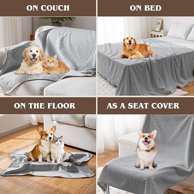Waterproof Recliner Chair Cover - Washable Double-Sided Velvet and Pattern Reversible Cover for Couch, Bed, Car and Sofa Protection for Dogs, 30x40in/Light Grey