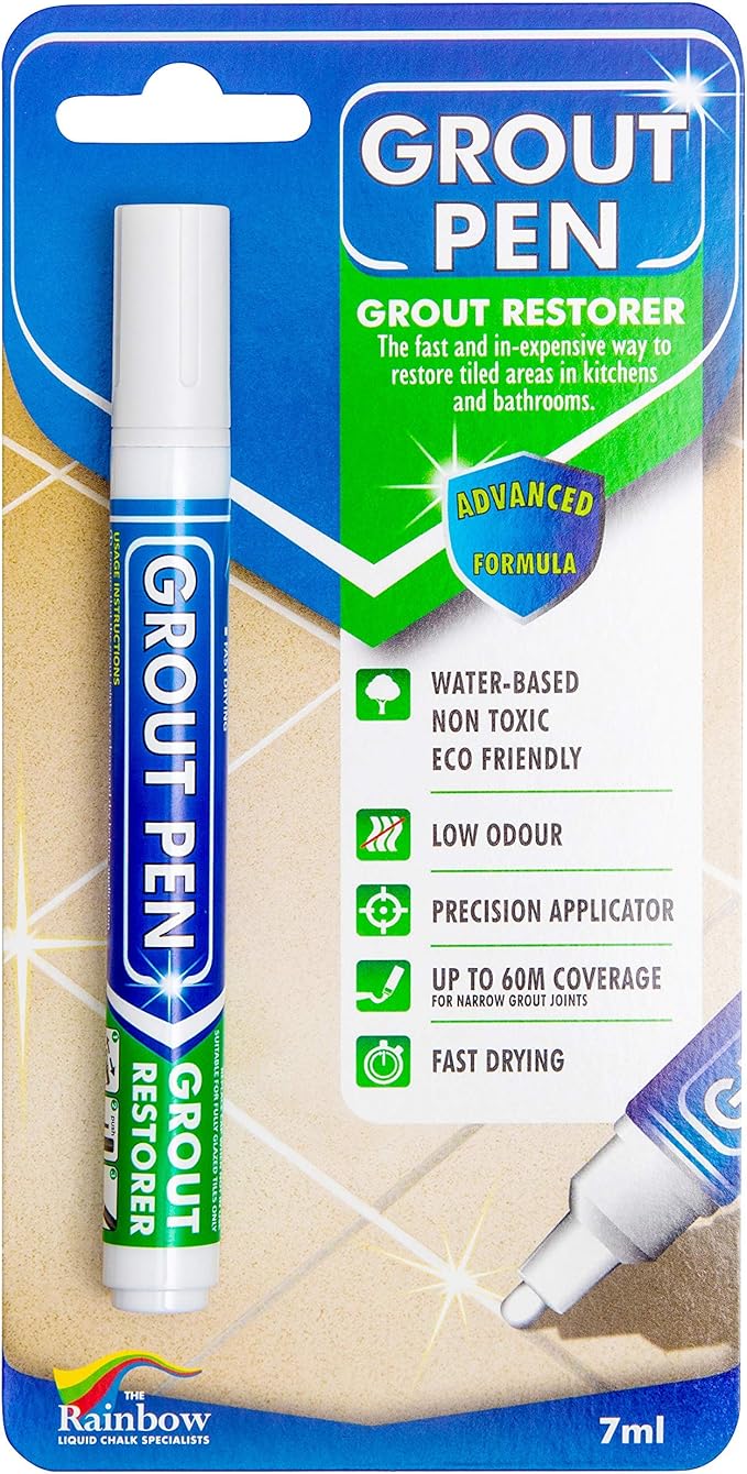 Grout Pen Tile Paint Marker: Waterproof Grout Colorant and Sealer Pen to Renew, Repair, and Refresh Tile Grout - Bundle - 15mm Wide Tip Grey and 5mm Narrow Tip White