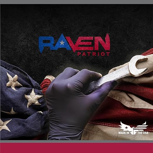 SAS Raven Patriot Powder-Free Nitrile Disposable Gloves | 7 Mil - XL | Black, 10 Boxes of 100| Latex Free, Compression Fit, Textured Grip | Paint, Automotive, Industrial, Janitorial, Food Service