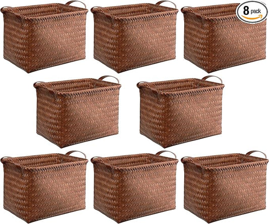 BROWNLILY Handwoven Clothes Basket Laundry Hampers Large Wicker Storage Baskets for Shelves Blankets Closet Storage Bins Car Bedroom Bathroom Organizers and Storage Bath (8, Brown)