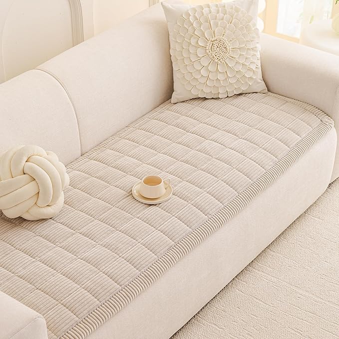 MEETSKY Couch Cover for Dog Washable, Non-Slip Sofa Protector for Loveseat Pet Friendly Sofa Covers for 2 Cushion Couch Dog Mats for Couches Soft Furniture Covers, 27.6" x 59", Oatmeal