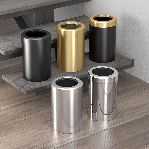 Gatco Small Bathroom Trash Can with Lid, Round 3 Gallon Stainless Steel Wastebasket, Under Sink, Brushed Brass, for Bathroom, Bedroom, Office (1910B)