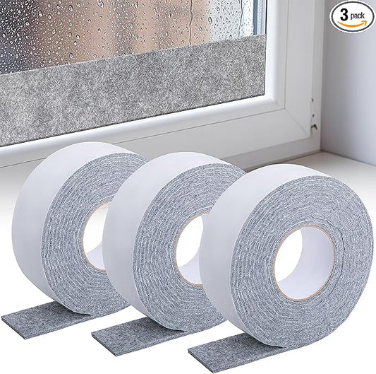3 Roll 16.4Ft x 2Inch Window Condensation Prevention Absorber, 5mm Thick Condensation Water Moisture Absorber Tape, Reusable Gray Window Condensation Absorber Strips to Prevent Condensation
