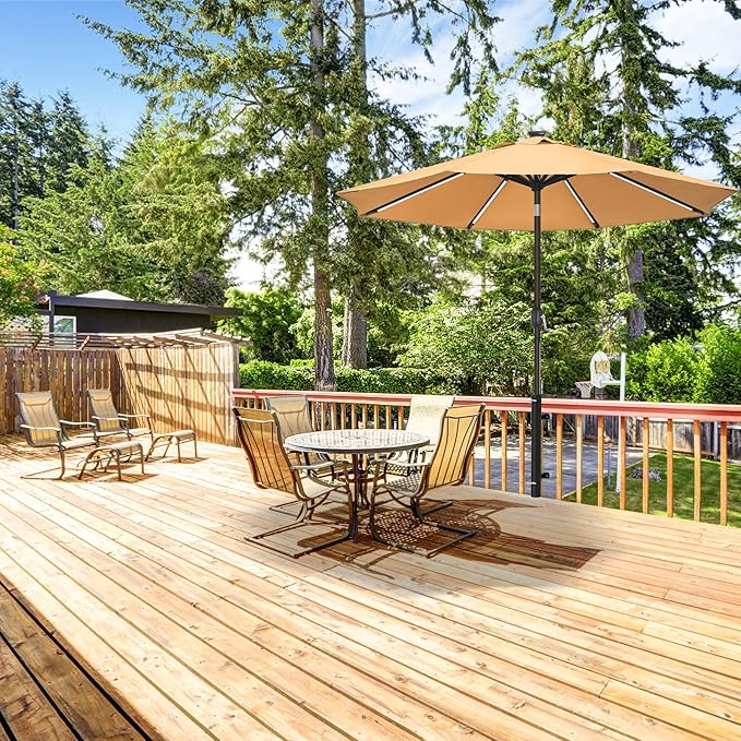 Dolibest Heavy Duty Patio Umbrella Holder, Steel Deck Clamp Holder up to 2'' Umbrella Pole, Deck Mount Umbrella Holder, Space Saving Design, Attaches to Railing Max Width 2 inch, Easy Installation