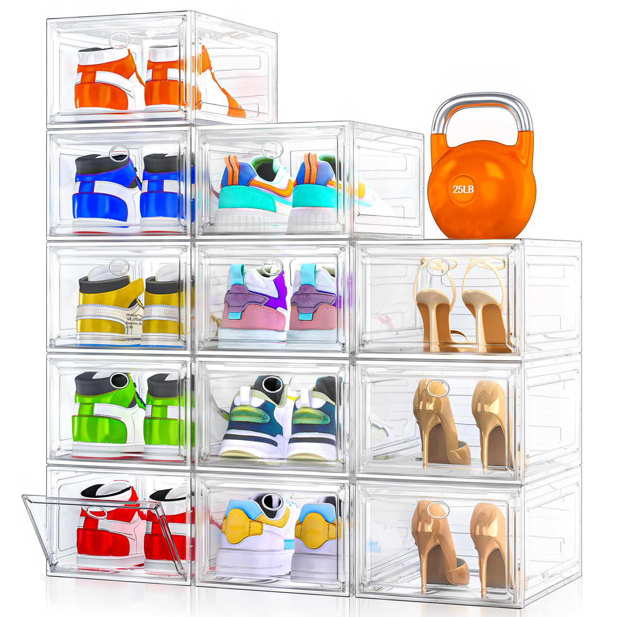 12 Pack Shoe Organizer, Stackable Shoe Storage Boxes - Image 1