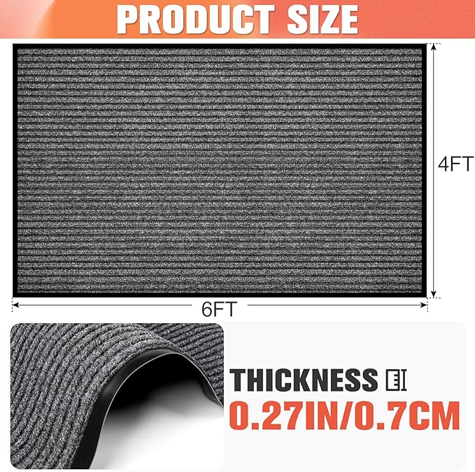 MYFAMIREA Commercial Floor Mat 4' x 6' Extra Large Front Door Industrial Rug Heavy Duty Brush Step Entrance Mat Weather Utility Rug with Non Slip Rubber Backing Low Profile for Entryway, Charcoal Grey
