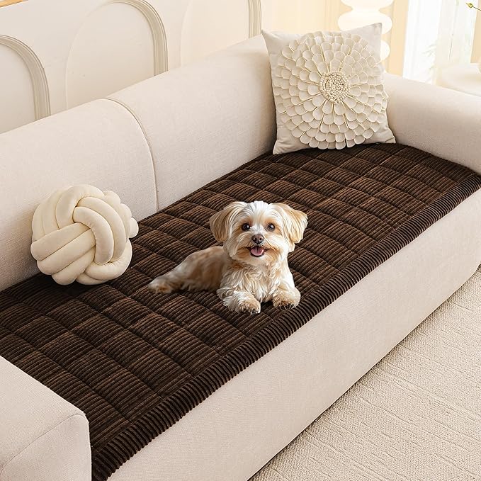 MEETSKY Couch Cover for 2 Cushion Couch Sofa, Non-Slip Couch Cover for Dog Washable Sofa Protector Pet Friendly Dog Mats for Couches Soft Furniture Covers, 27.6" x 70.9", Chocolate