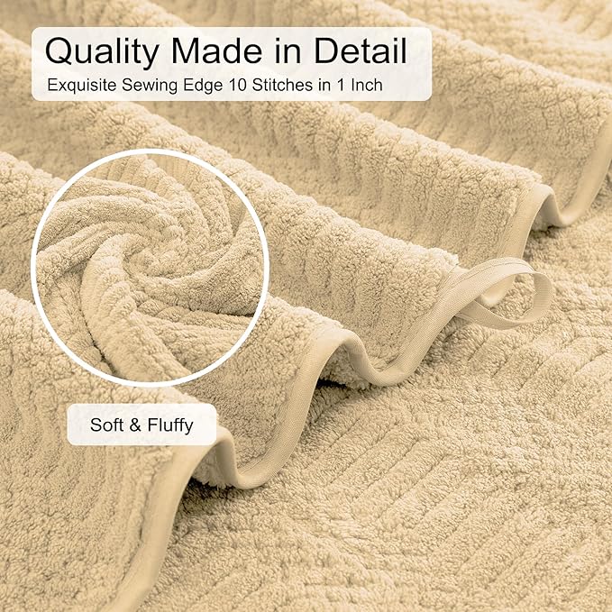 Oliven 8 Pcs Beige Yellow Oversized Bath Towel Set-2 Extra Large Bath Sheets,2 Hand Towels,4 Washcloths-600GSM Soft Highly Absorbent Quick Dry Beach Chair Towels