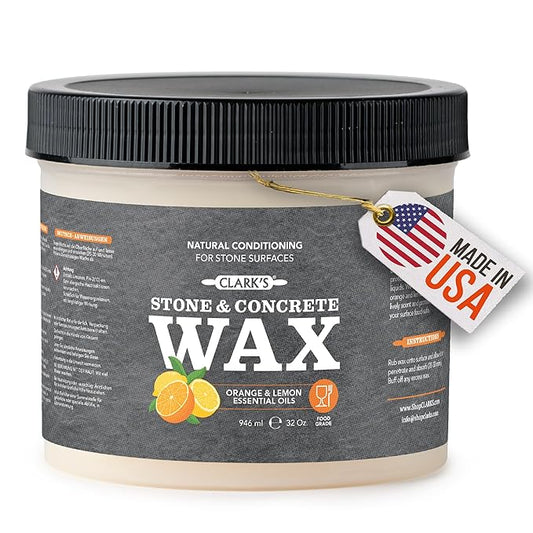 CLARK’S Natural Stone Wax - Seal and Protect Soapstone, Slate and Concrete with Carnauba and Beeswax - Use on Kitchen and Bath Countertops - Enriched with Lemon and Orange Extract, Large 32oz