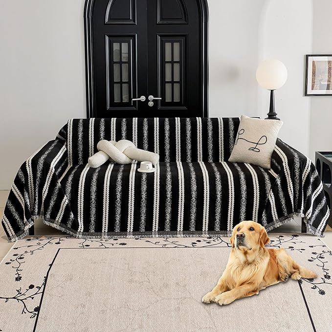 HAOMAIJIA Non Slip Couch Cover Sofa Covers for 3 Cushion Couch Washable sectional Couch Covers for Dogs pet Furniture Protector Couch Cover Blanket for Living Room (TM-Black, 71"x134")