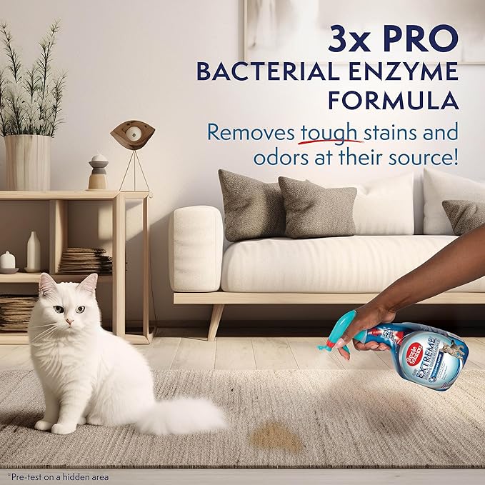 Simple Solution Extreme Cat Stain and Odor Eliminator Spray for Cats, Enzyme Cleaner With 3X Pro-Bacteria Cleaning Power, Strong Cat Urine Pee Smell Remover for Carpets & Floors, 32 oz (Pack of 2)