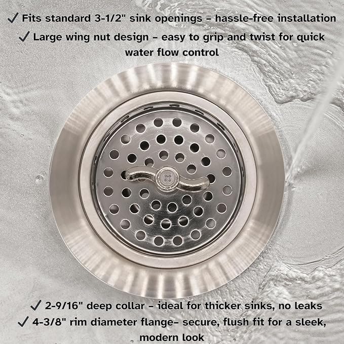 Westbrass Wing Nut Style Large Kitchen Sink Basket Strainer, 2 Pack, Satin Nickel, D2135-07