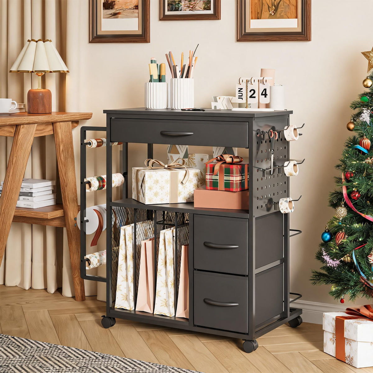 Takywep Gift Wrapping Organizer Storage Cart, Rolling Gift - Image 1