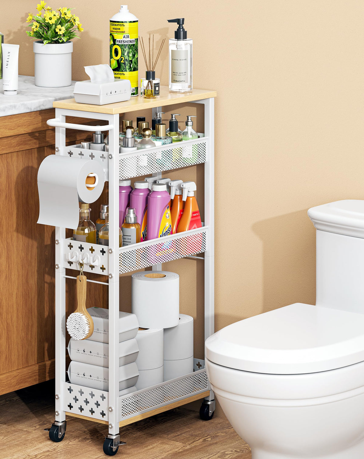OKZEST Slim Bathroom Organizers and Storage Cart with Toilet - Image 1