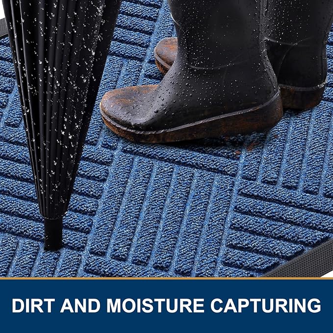 Smiry Front Door Mat Outside Entrance, Heavy Duty Outdoor Indoor Mat, Natural Rubber Doormat, Non Slip, Trap Dirt and Moisture, Easy Clean, Low Profile Patio Porch Entryway Mat, 29.5x17, Ocean Blue
