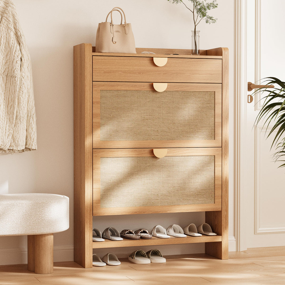INNOD Rattan Shoe Storage Cabinet, Shoe Organizer with 2 Flip - Image 1