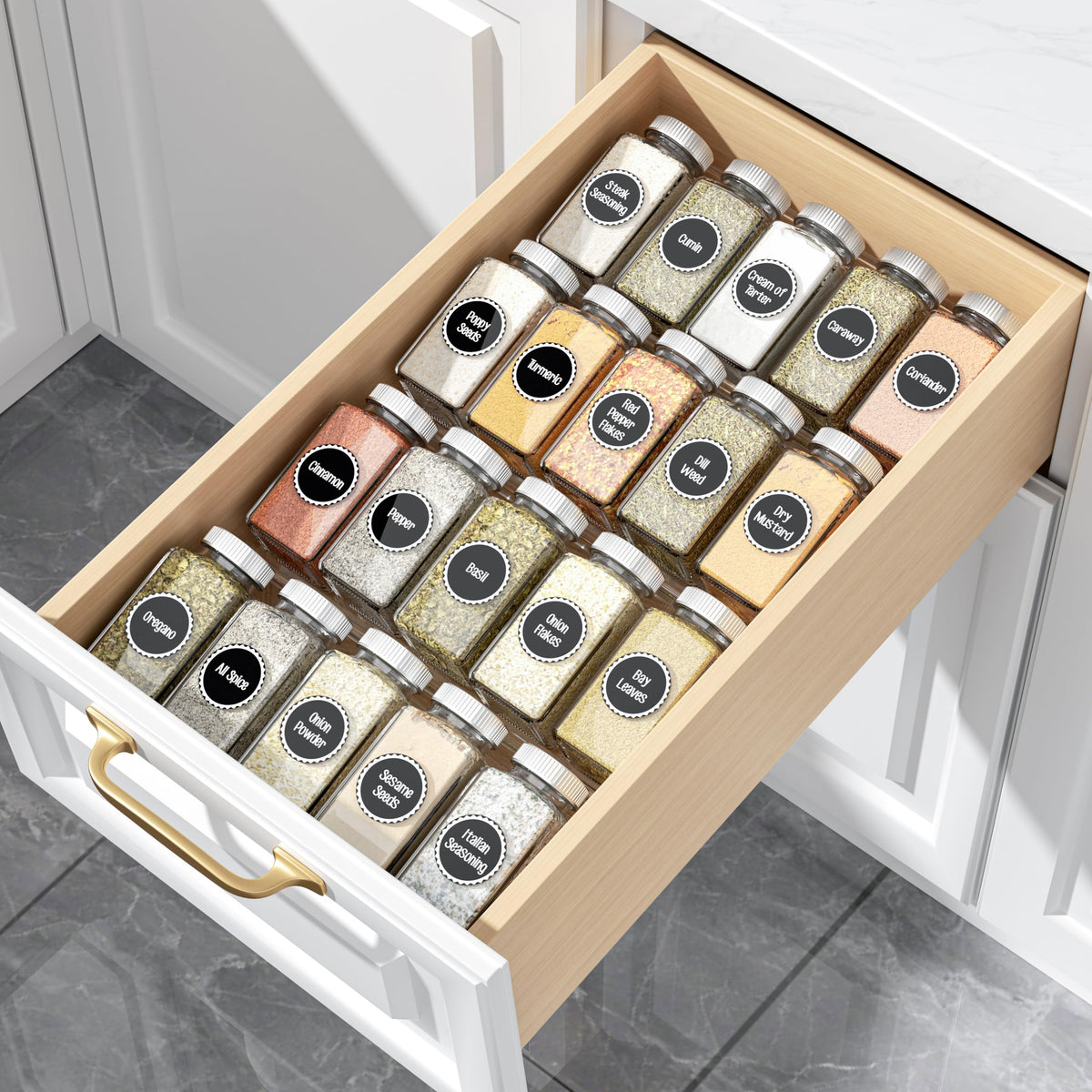 MIUKAA Clear Spice Drawer Organizer, 4 Pcs Seasoning Rack(jar not - Image 1