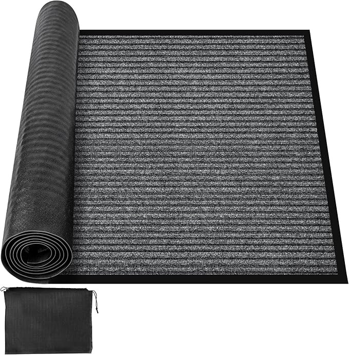 MYFAMIREA Commercial Floor Mat 3' x 10' Extra Large Front Door Industrial Rug Heavy Duty Brush Step Entrance Mat Weather Utility Rug with Non Slip Rubber Backing Low Profile for Entryway,Charcoal Grey