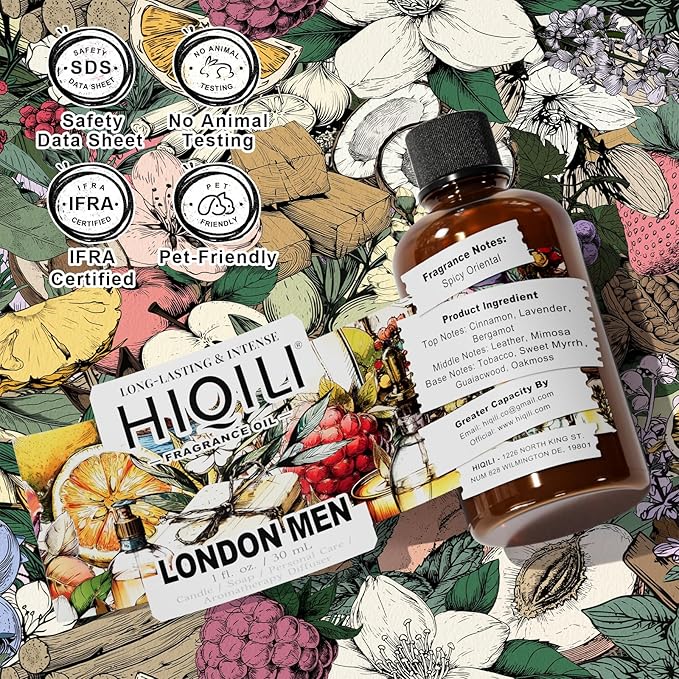 HIQILI London Men Fragrance Oil for Candle & Soap Making, Inspired by Bvr.Berry LON for-Men, Essential Oil for Diffuser, Large Rooms, Office, New Car Scents - 1 Fl Oz