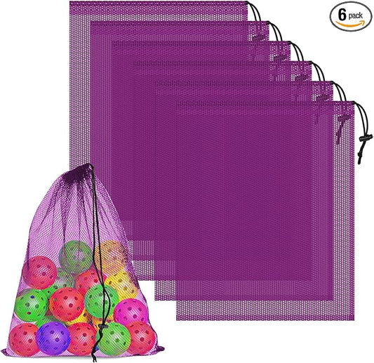 6 Pcs Mesh Bags Drawstring, 14x17 Inch with Lock, Multipurpose Storage Bags for Gym, Balls, Beach, Laundry (Purple)