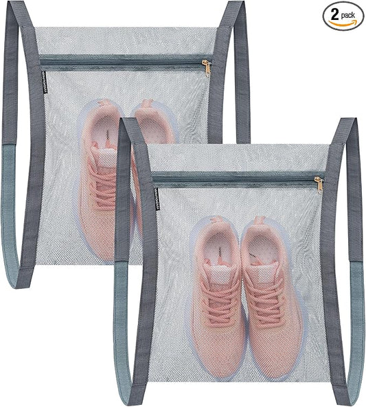 2 Pcs Shoe Drying Bag, Sneaker Bags for Dryer, Bag for Drying Shoes, Reusable Shoe Dryer Mesh Bags, Honeycomb Net Laundry Bags with Zipper & Strap for Washing Machine, Shoes, Clothing, 15.7x13.8 Inch
